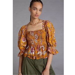 anthropologie // conditions apply smocked sweetheart blouse